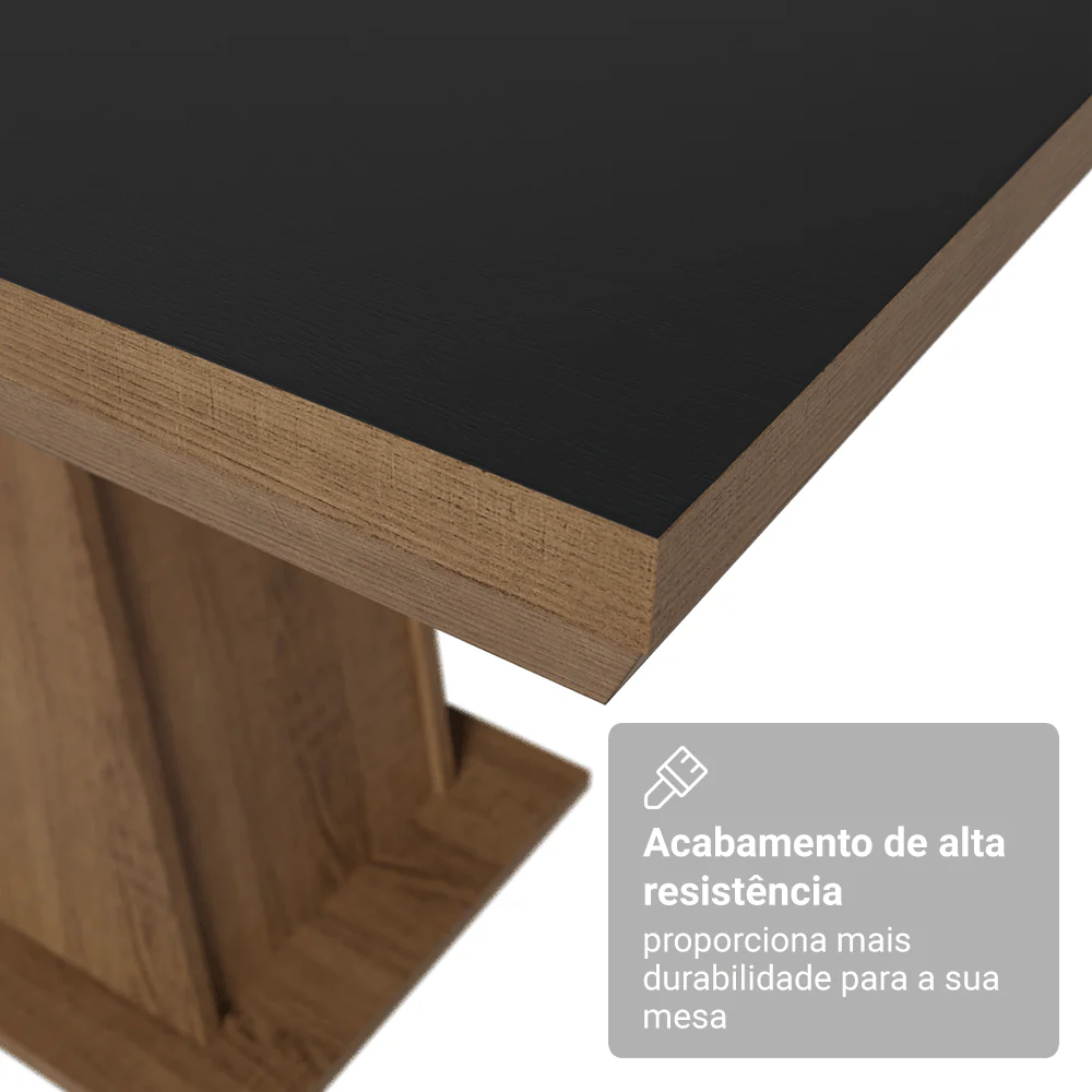 Conjunto Sala de Jantar Tampo de Madeira 6 Cadeiras Rustic/Preto/Imperial Assis Madesa - Image 7