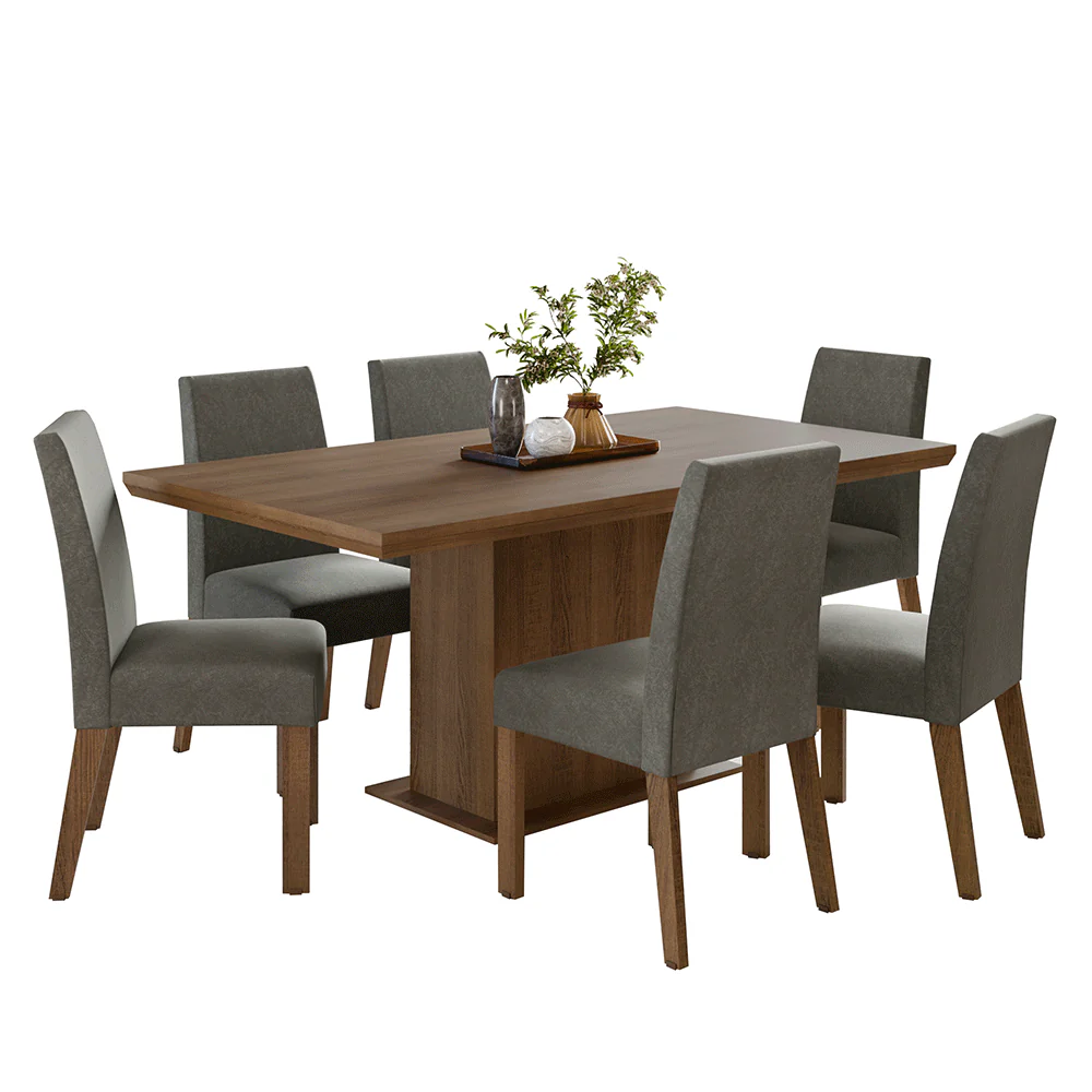 Conjunto Sala de Jantar Tampo de Madeira 6 Cadeiras Rustic/Silver Grasse Madesa - Image 2