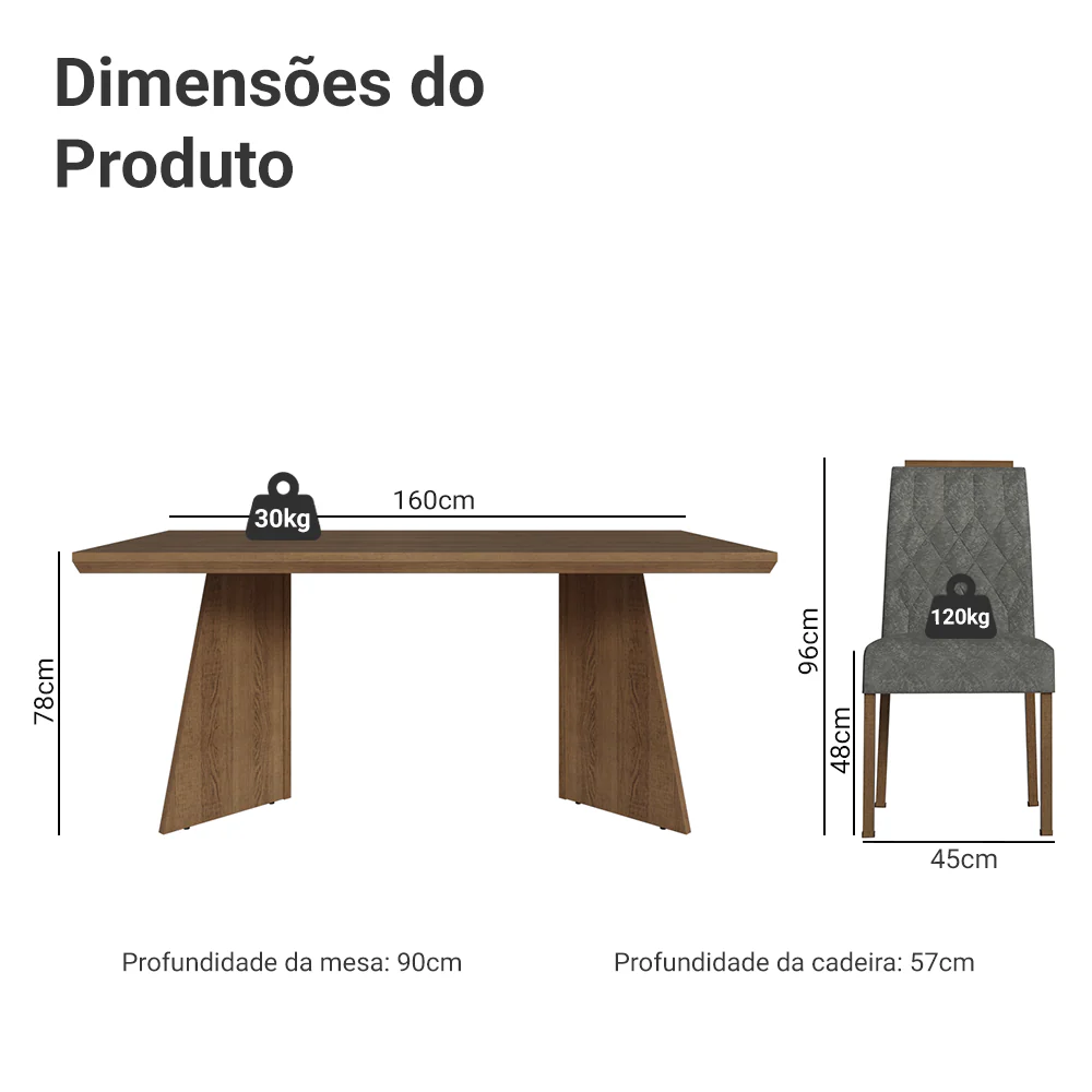 Conjunto Sala de Jantar Tampo de Madeira 6 Cadeiras Rustic/Silver Sarlat Madesa - Image 3