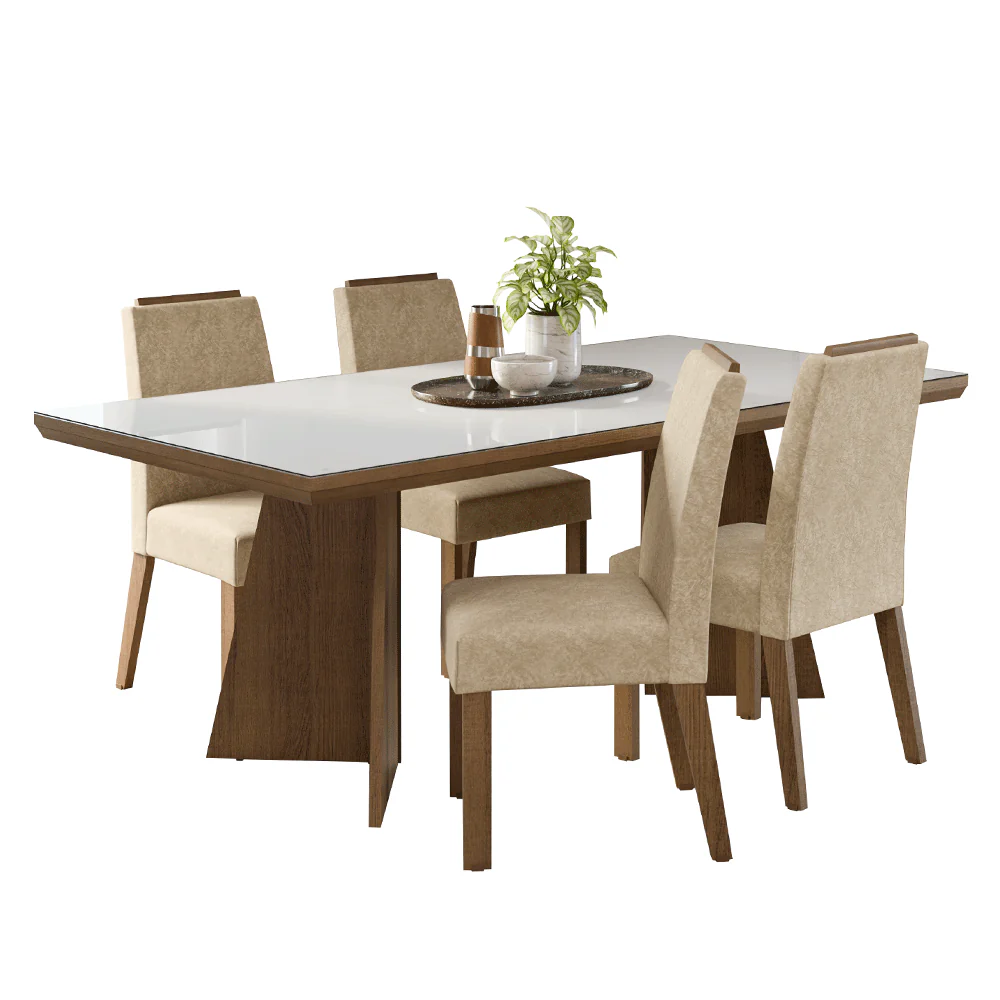 Conjunto Sala de Jantar Tampo com Vidro 4 Cadeiras Rustic/Branco/Imperial Todi Madesa - Image 2