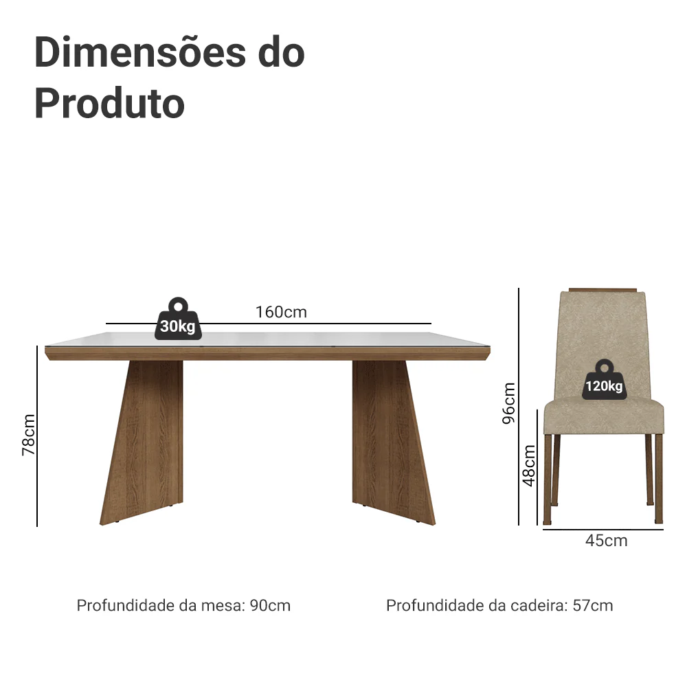 Conjunto Sala de Jantar Tampo com Vidro 4 Cadeiras Rustic/Branco/Imperial Todi Madesa - Image 3