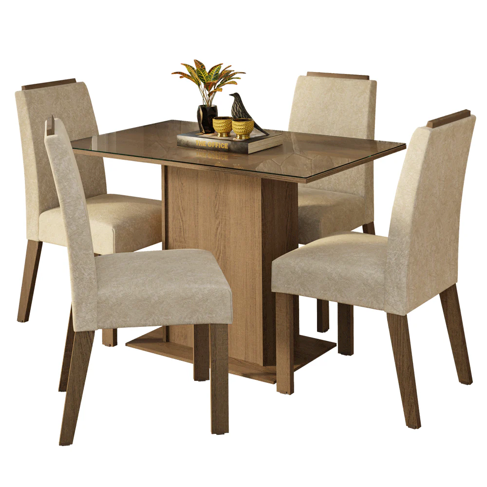 Conjunto Sala de Jantar Tampo de Vidro 4 Cadeiras Rustic/Imperial Jasmin Madesa - Image 2