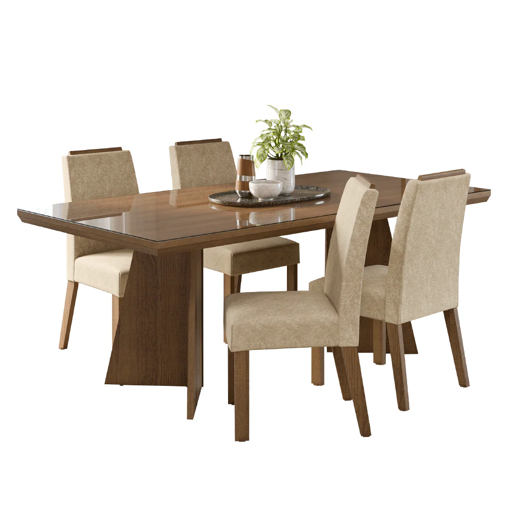 Conjunto Sala de Jantar Tampo com Vidro 4 Cadeiras Rustic/Imperial Todi Madesa - Image 2