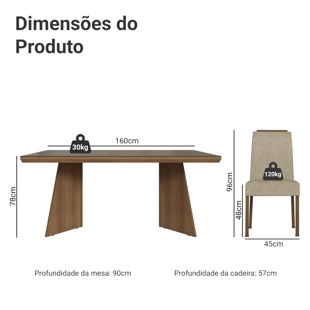 Conjunto Sala de Jantar Tampo com Vidro 4 Cadeiras Rustic/Imperial Todi Madesa - Image 3