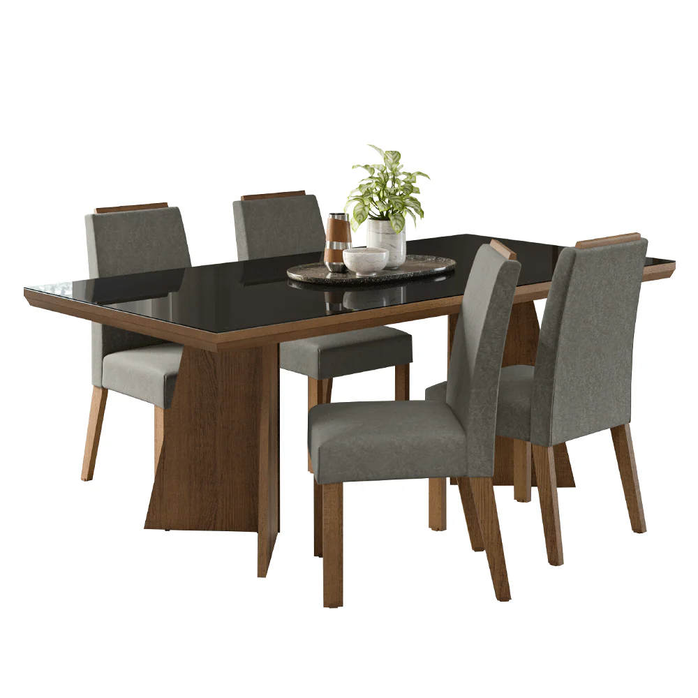 Conjunto Sala de Jantar Tampo com Vidro 4 Cadeiras Rustic/Preto/Silver Todi Madesa - Image 2