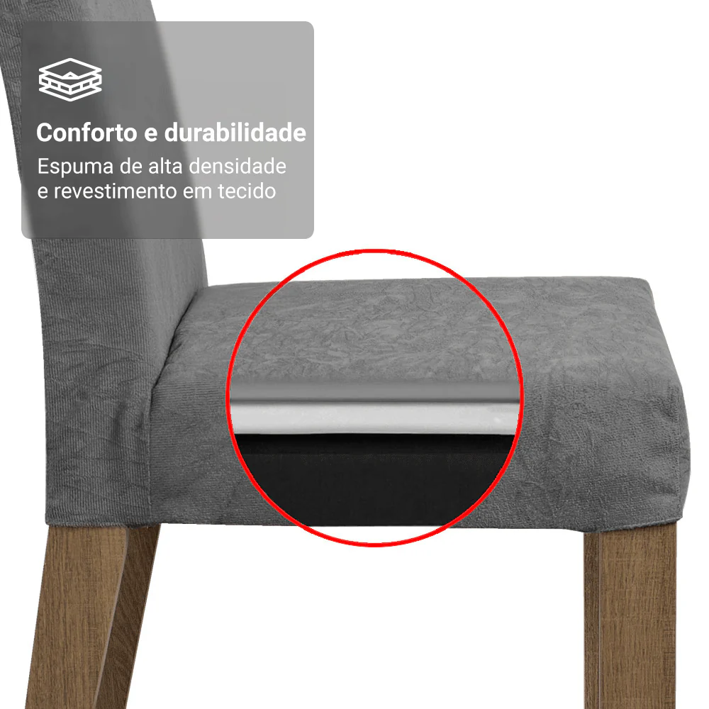 Conjunto Sala de Jantar Tampo com Vidro 4 Cadeiras Rustic/Preto/Silver Todi Madesa - Image 8