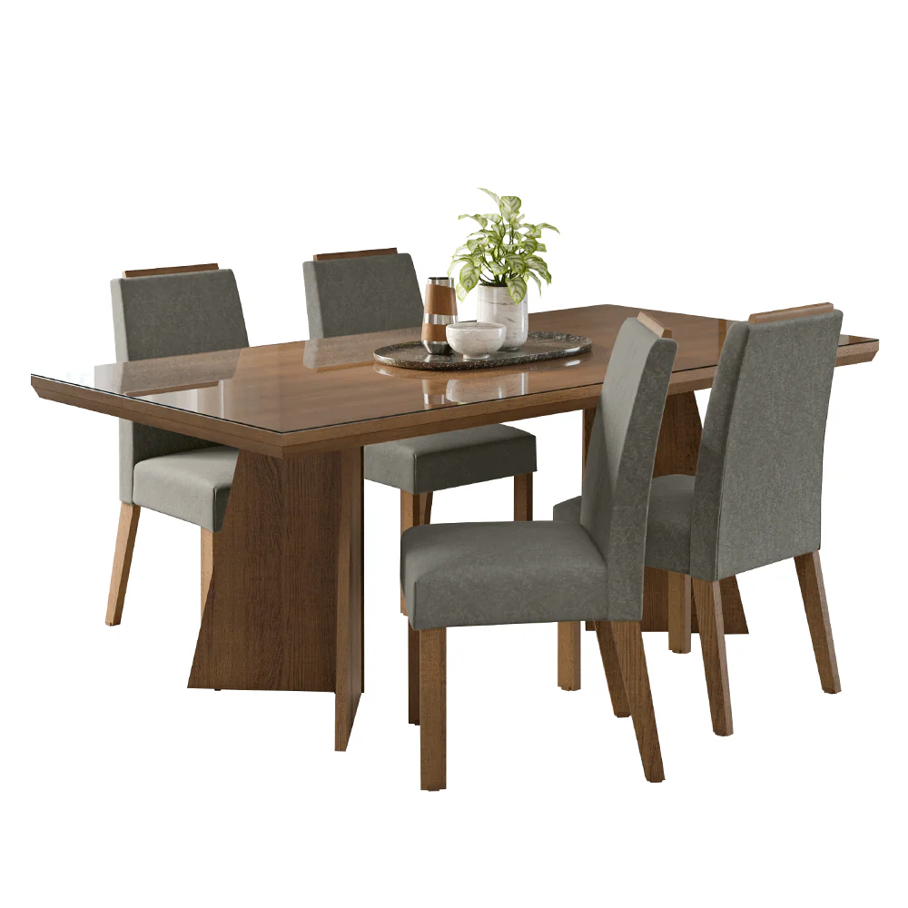 Conjunto Sala de Jantar Tampo com Vidro 4 Cadeiras Rustic/Silver Todi Madesa - Image 2