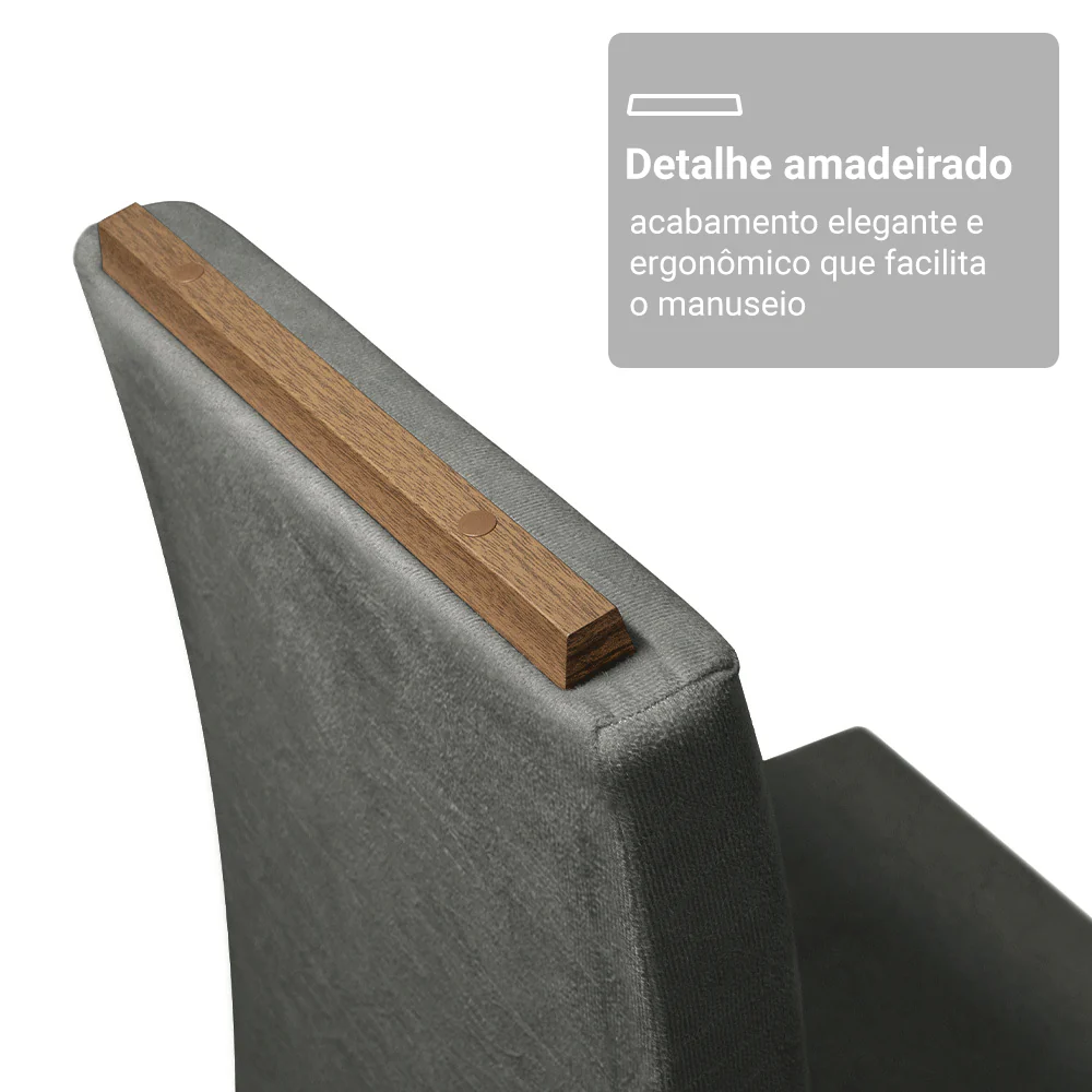 Conjunto Sala de Jantar Tampo de Vidro 6 Cadeiras Rustic/Cinza/Silver Peônia Madesa - Image 8