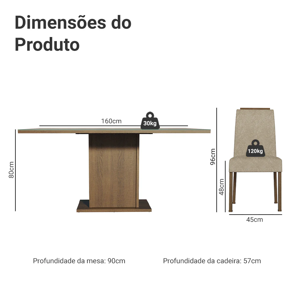 Conjunto Sala de Jantar Tampo de Vidro 6 Cadeiras Rustic/Crema/Imperial Dália Madesa - Image 3