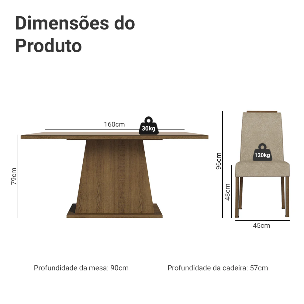 Conjunto Sala de Jantar Tampo de Vidro 6 Cadeiras Rustic/Crema/Imperial Tulipa Madesa - Image 3