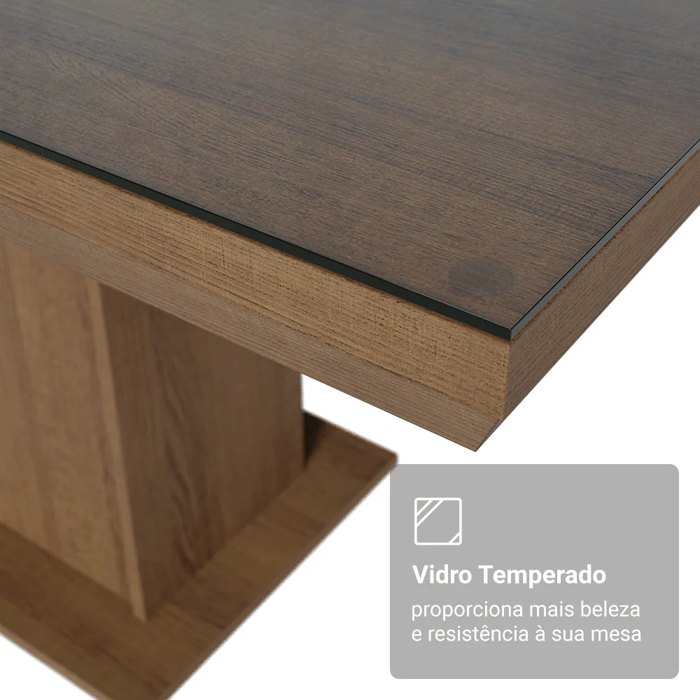 Conjunto Sala de Jantar Tampo com Vidro 6 Cadeiras Rustic/Imperial Dinan Madesa - Image 7