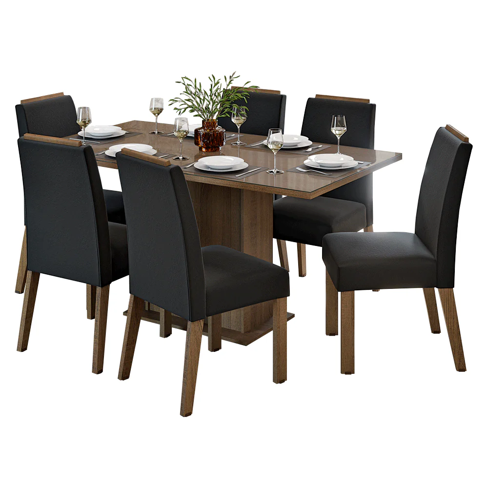Conjunto Sala de Jantar Tampo de Vidro 6 Cadeiras Rustic/Oxford Dália Madesa - Image 2