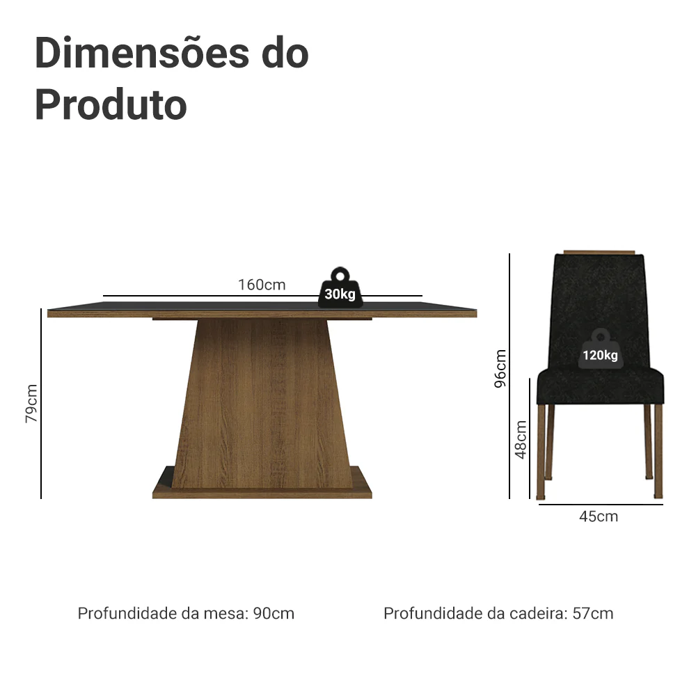 Conjunto Sala de Jantar Tampo de Vidro 6 Cadeiras Rustic/Preto/Oxford Tulipa Madesa - Image 3