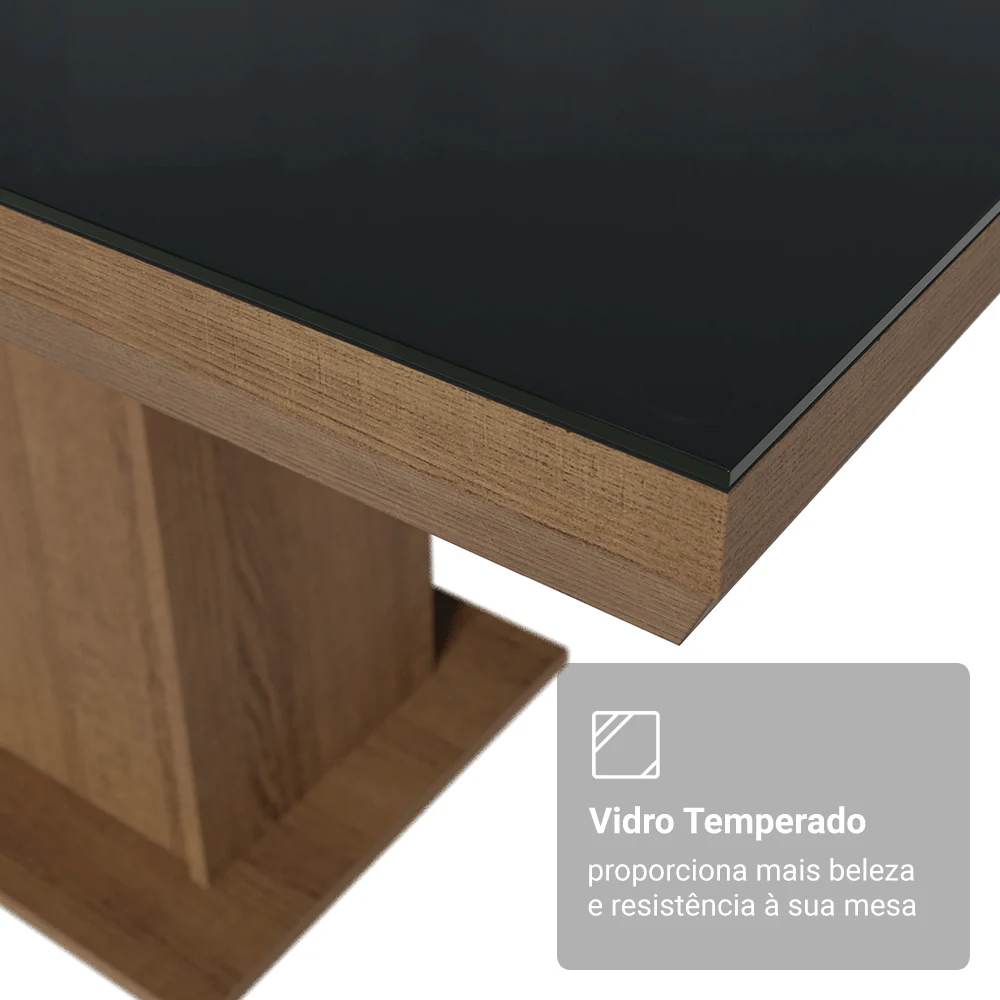 Conjunto Sala de Jantar Tampo com Vidro 6 Cadeiras Rustic/Preto/Silver Alba Madesa - Image 7