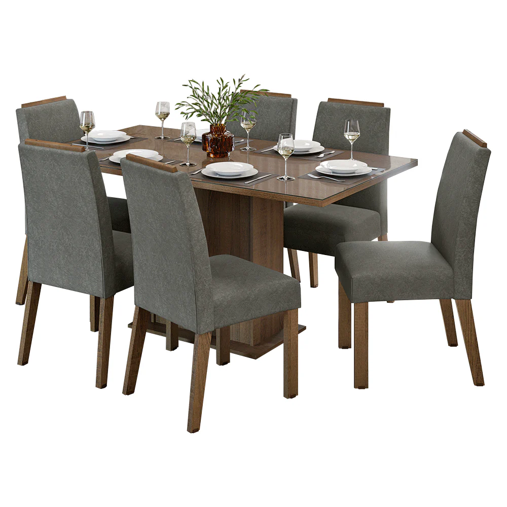 Conjunto Sala de Jantar Tampo de Vidro 6 Cadeiras Rustic/Silver Dália Madesa - Image 2