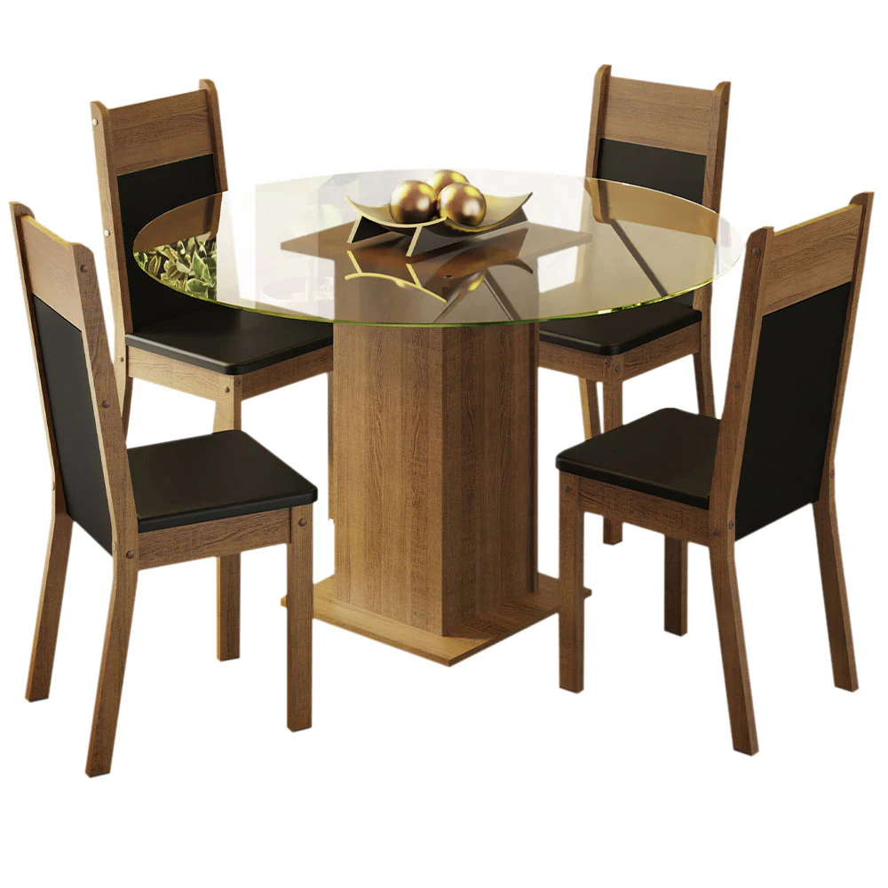 Conjunto Sala de Jantar Madesa Ana Mesa Tampo de Vidro Redondo 4 Cadeiras Rustic/Preto - Image 2