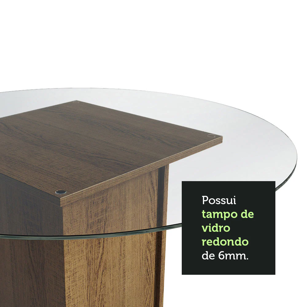 Conjunto Sala de Jantar Madesa Beta Mesa Tampo de Vidro Redondo 4 Cadeiras Rustic/Crema/Bege - Image 6