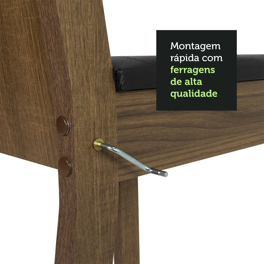 Conjunto Sala de Jantar Madesa Débora Mesa Tampo de Vidro Redondo 4 Cadeiras Preto/Rustic - Image 7