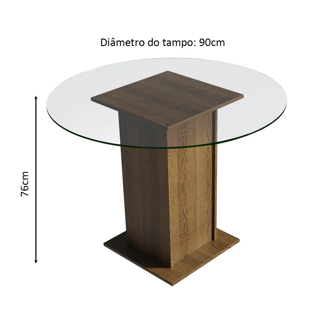 Conjunto Sala de Jantar Madesa Nanda Mesa Tampo de Vidro Redondo 4 Cadeiras Rustic/Crema/Bege - Image 3