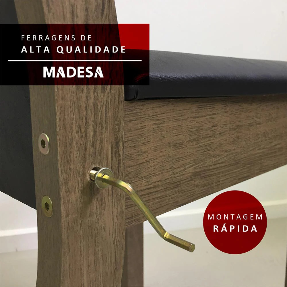 Conjunto Sala de Jantar Madesa Nanda Mesa Tampo de Vidro Redondo 4 Cadeiras Rustic/Crema/Bege - Image 7