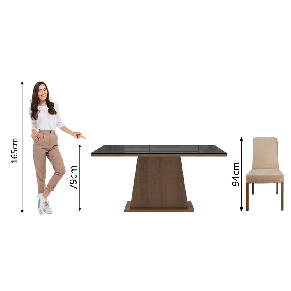 Conjunto Sala de Jantar Madesa Patricia Mesa Tampo de Vidro com 6 Cadeiras Rustic/Preto/Imperial - Image 8