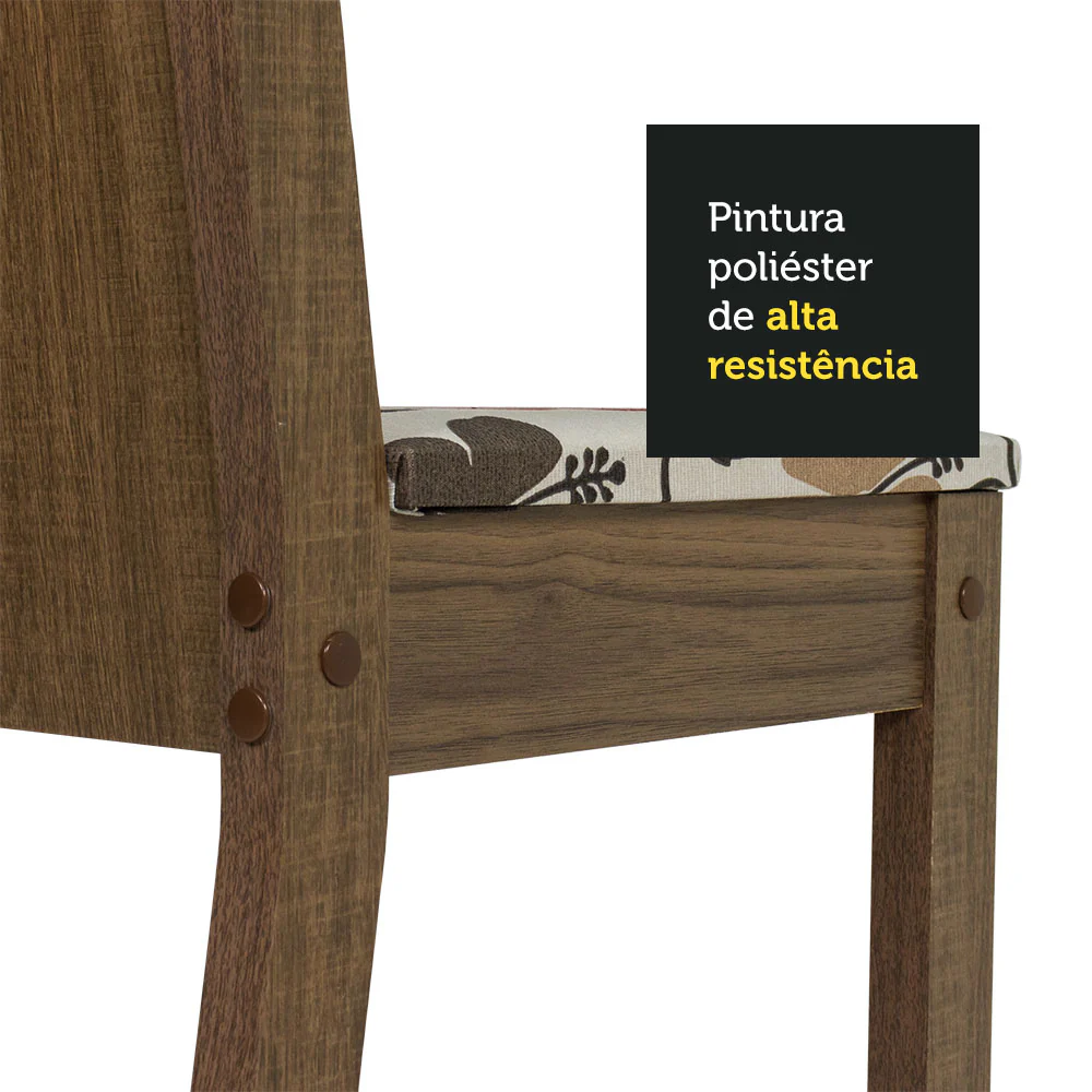 Conjunto Sala de Jantar Madesa Paula Mesa Tampo de Vidro Redondo 4 Cadeiras Rustic/Hibiscos - Image 8