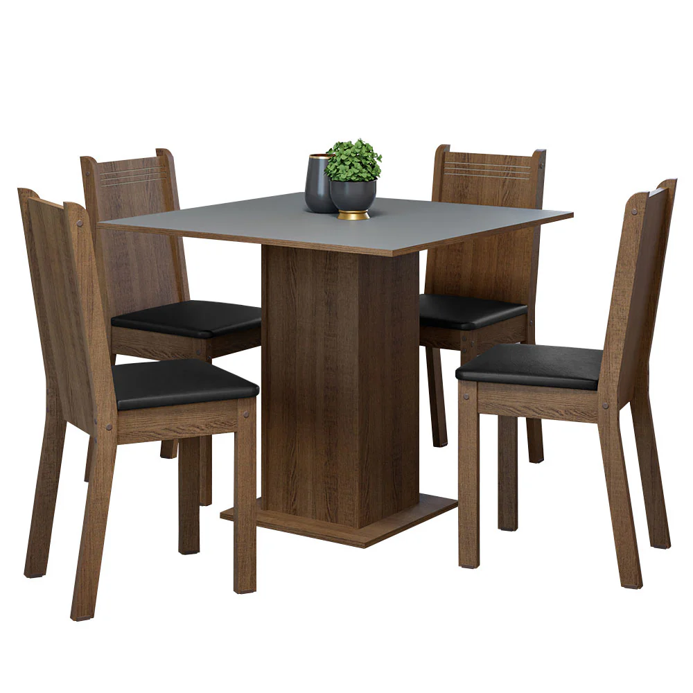 Conjunto Sala de Jantar Mesa Tampo de Madeira 4 Cadeiras Rustic/Cinza/Preto Samara Madesa - Image 2
