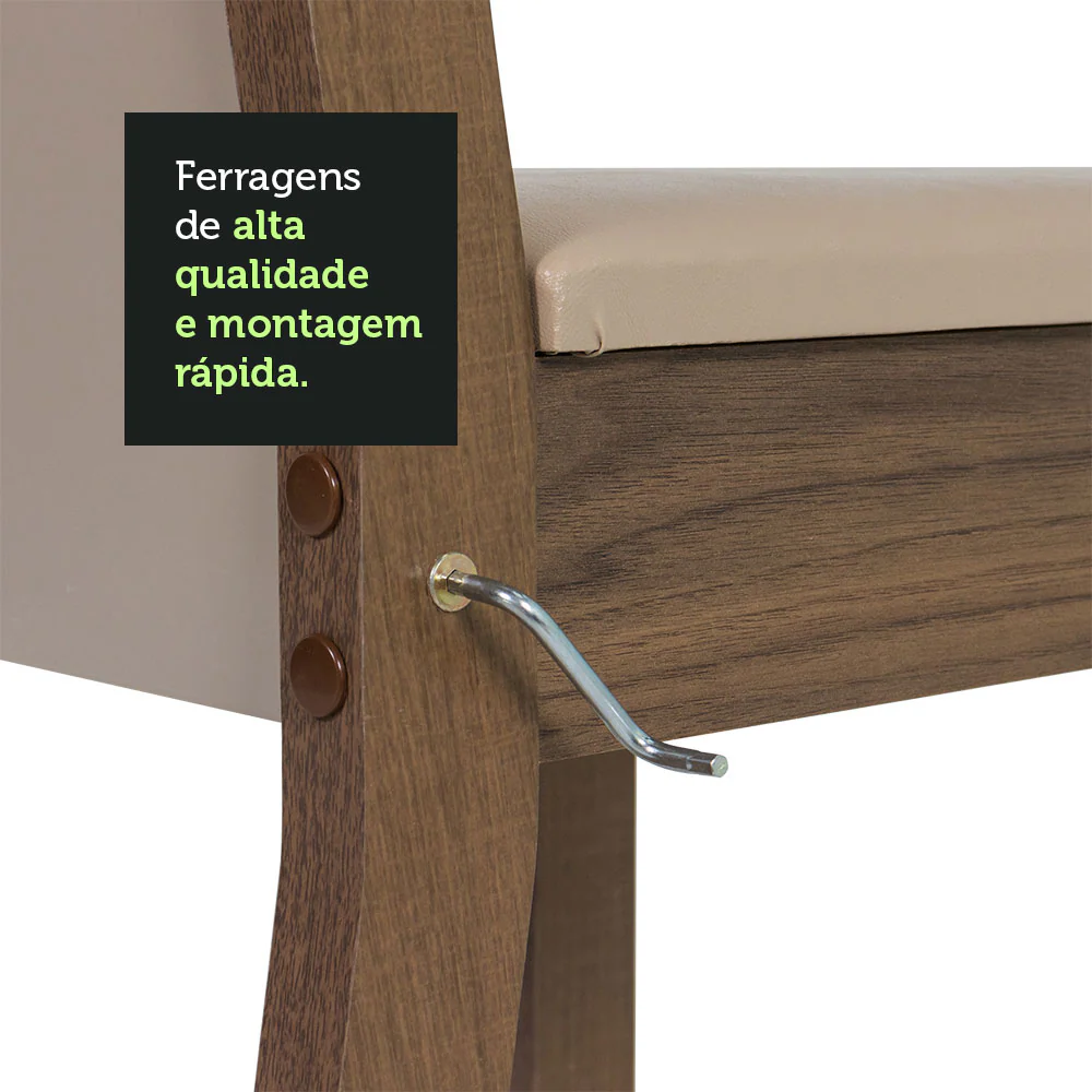Conjunto Sala de Jantar Mesa Tampo de Madeira 4 Cadeiras Rustic/Crema/Sintético Bege Claire Madesa - Image 7