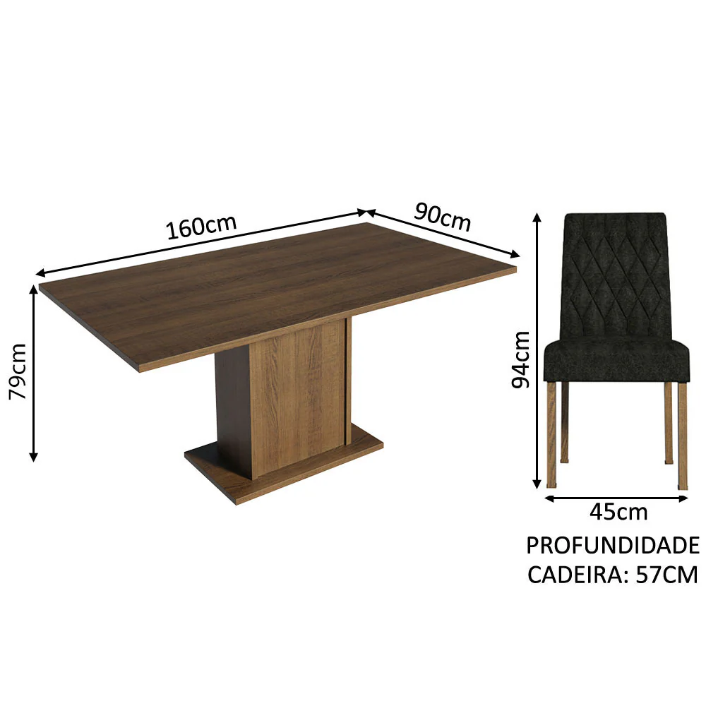Conjunto Sala de Jantar Mesa Tampo de Madeira 4 Cadeiras Rustic/Oxford Cindy Madesa - Image 3