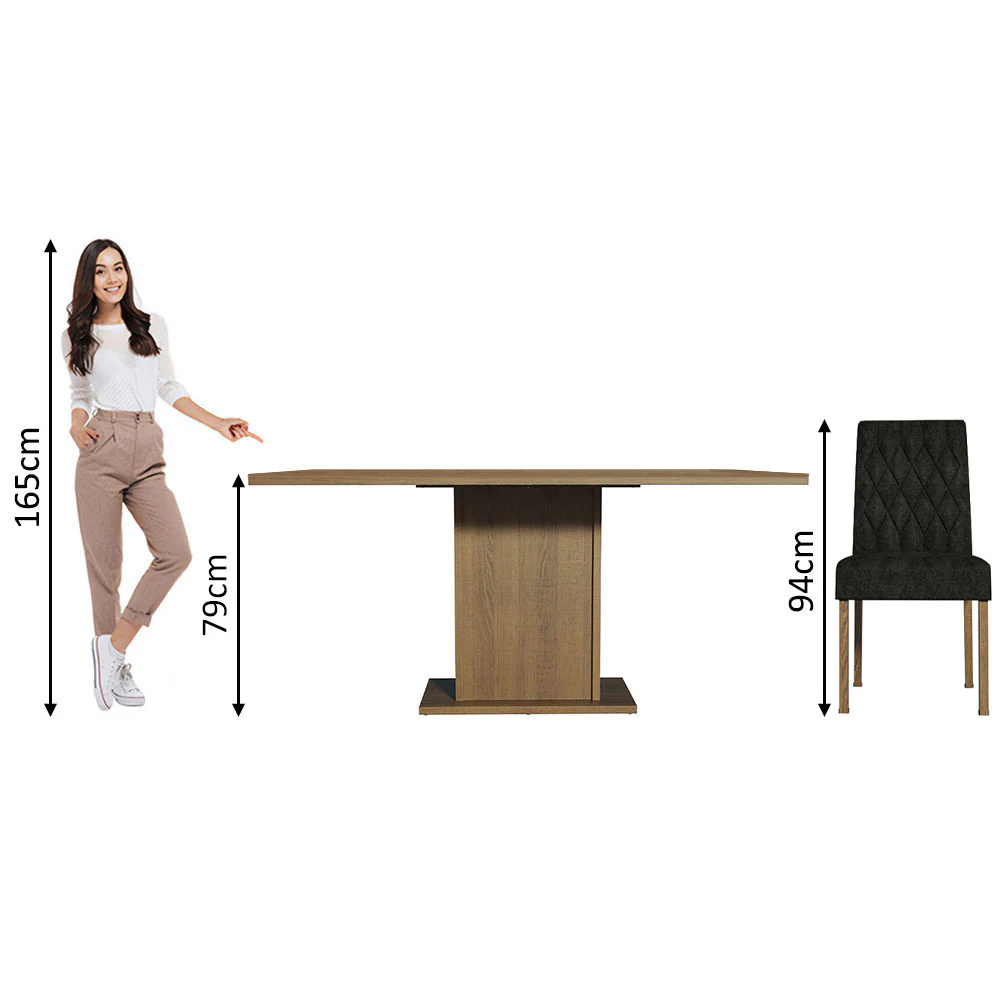 Conjunto Sala de Jantar Mesa Tampo de Madeira 4 Cadeiras Rustic/Oxford Cindy Madesa - Image 4