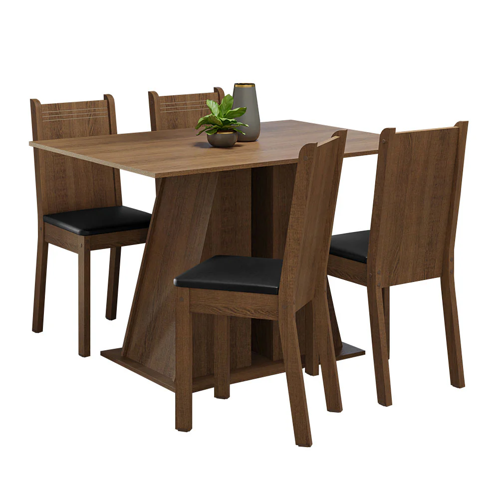 Conjunto Sala de Jantar Mesa Tampo de Madeira 4 Cadeiras Rustic/Preto Marilyn Madesa - Image 2