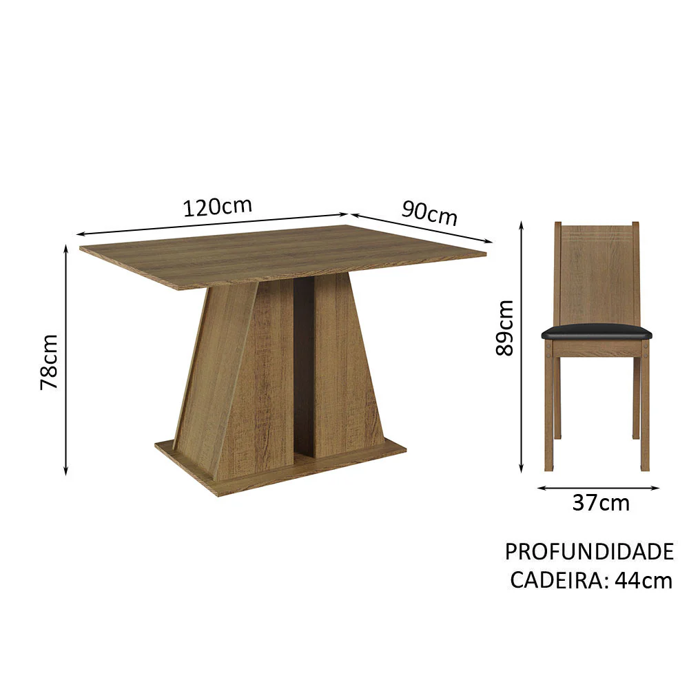 Conjunto Sala de Jantar Mesa Tampo de Madeira 4 Cadeiras Rustic/Preto Marilyn Madesa - Image 3