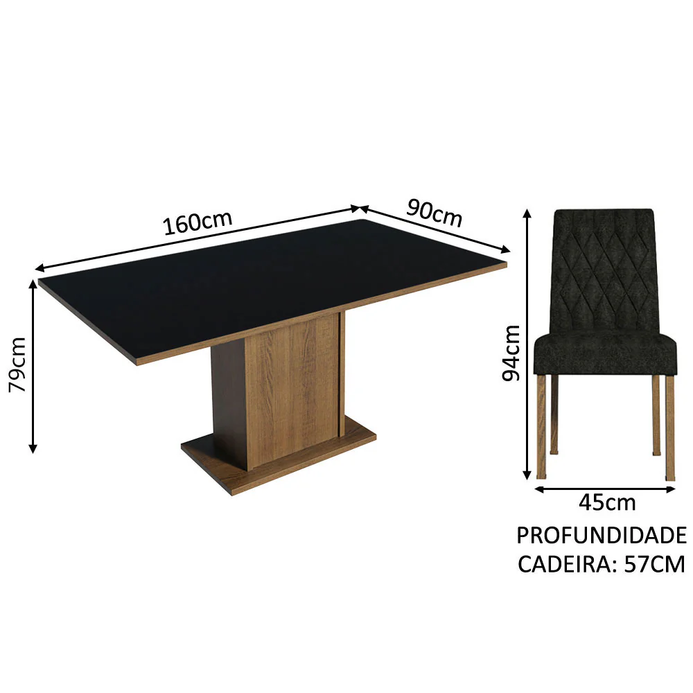 Conjunto Sala de Jantar Mesa Tampo de Madeira 4 Cadeiras Rustic/Preto/Oxford Cindy Madesa - Image 3