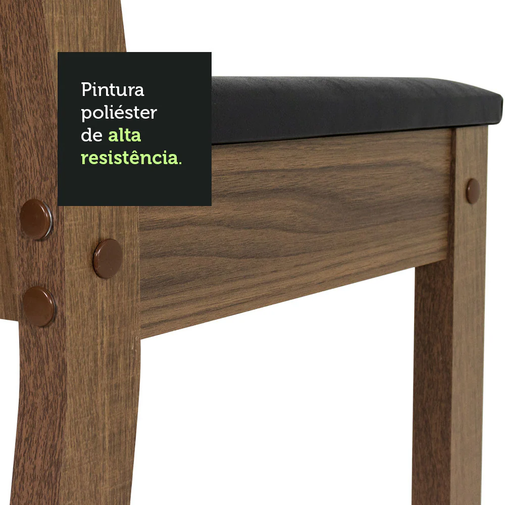 Conjunto Sala de Jantar Mesa Tampo de Madeira 6 Cadeiras Rustic/Crema/Preto Sharon Madesa - Image 9