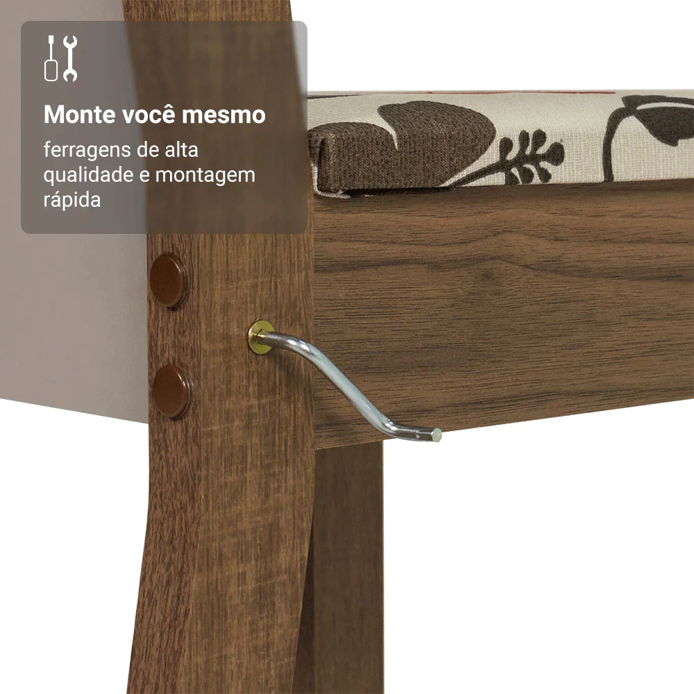 Conjunto Sala de Jantar Mesa Tampo de Madeira 8 Cadeiras Rustic/Crema/Hibiscos Marisa Madesa - Image 7