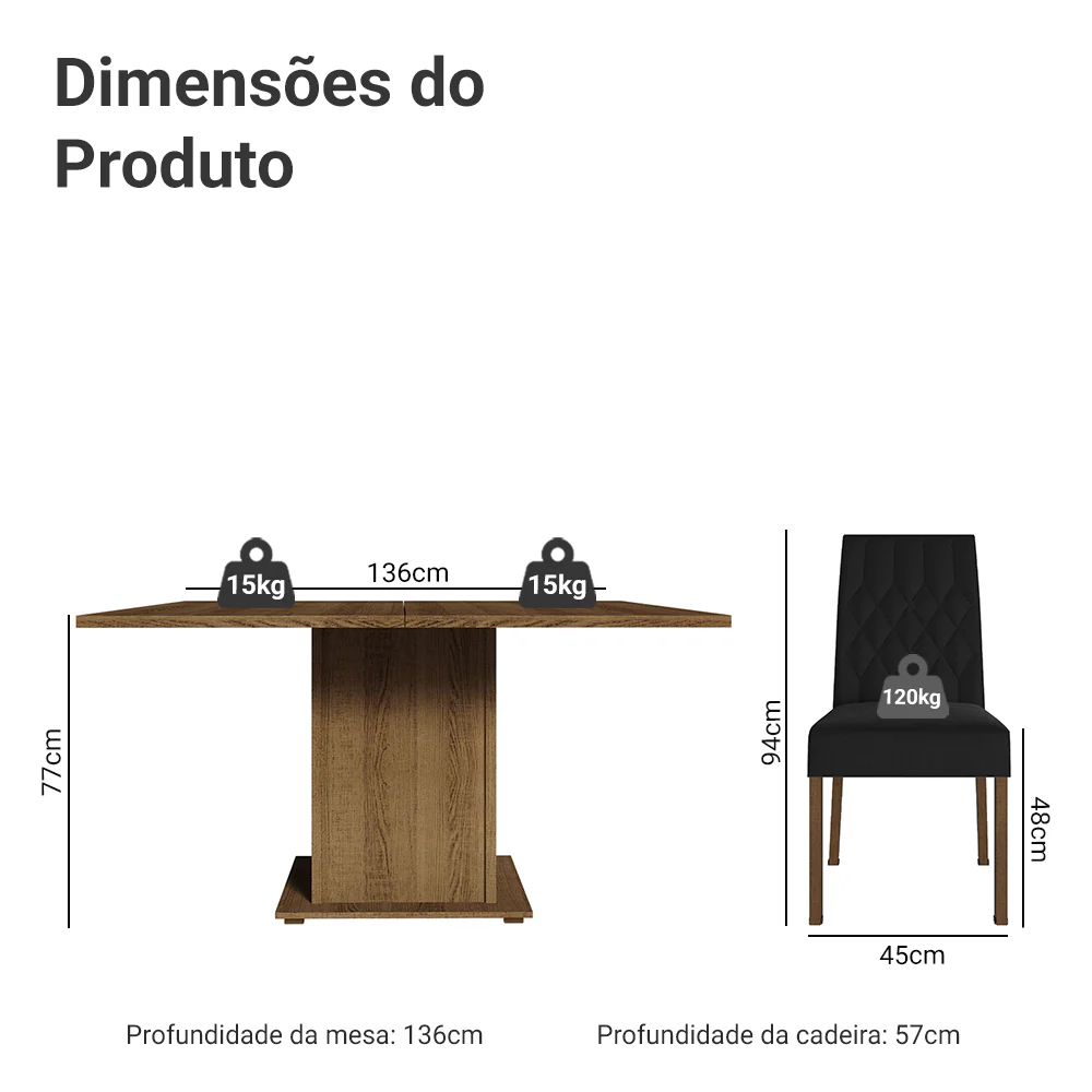 Conjunto Sala de Jantar Mesa Tampo de Madeira 8 Cadeiras Rustic/Oxford Leila Madesa - Image 3