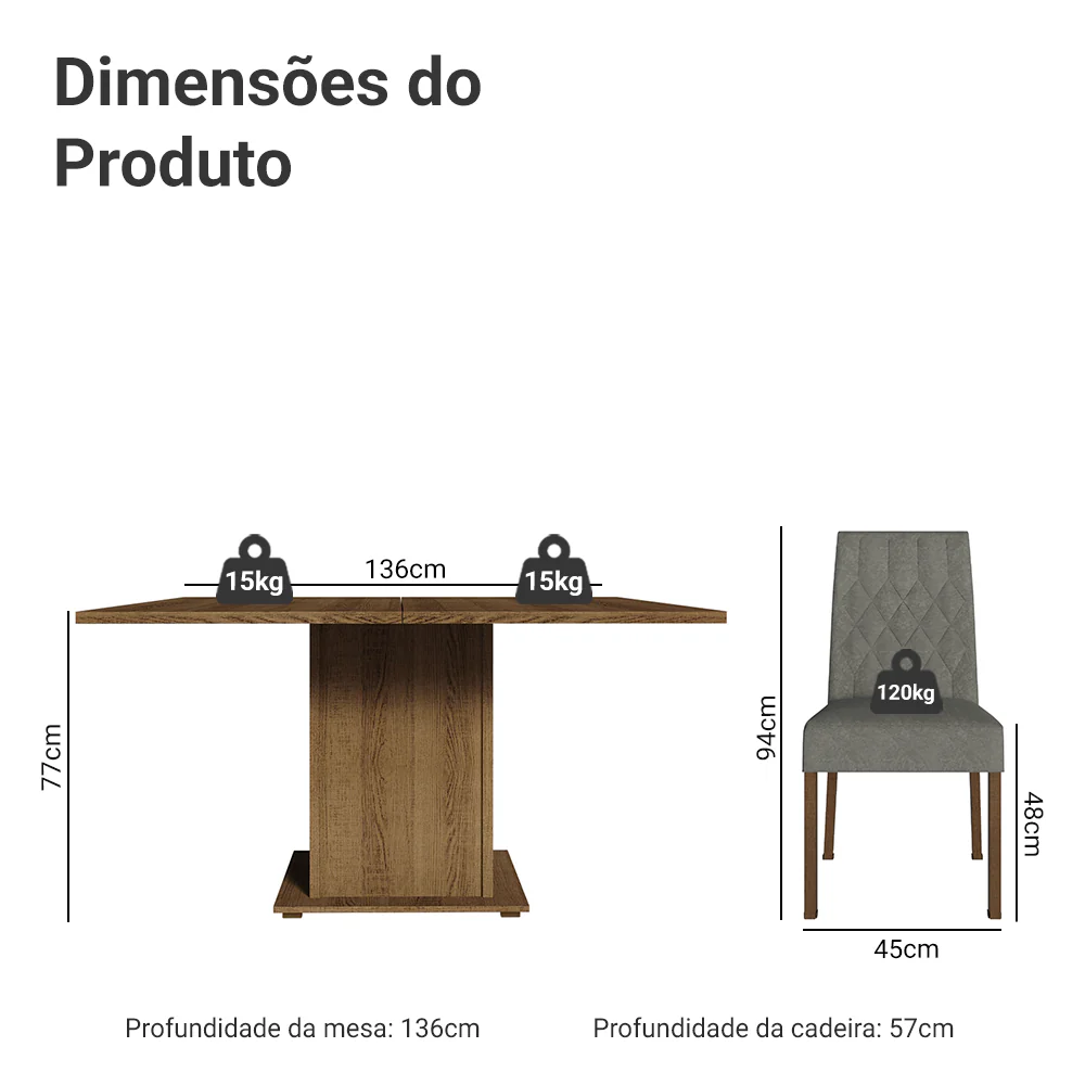 Conjunto Sala de Jantar Mesa Tampo de Madeira 8 Cadeiras Rustic/Silver Leila Madesa - Image 3