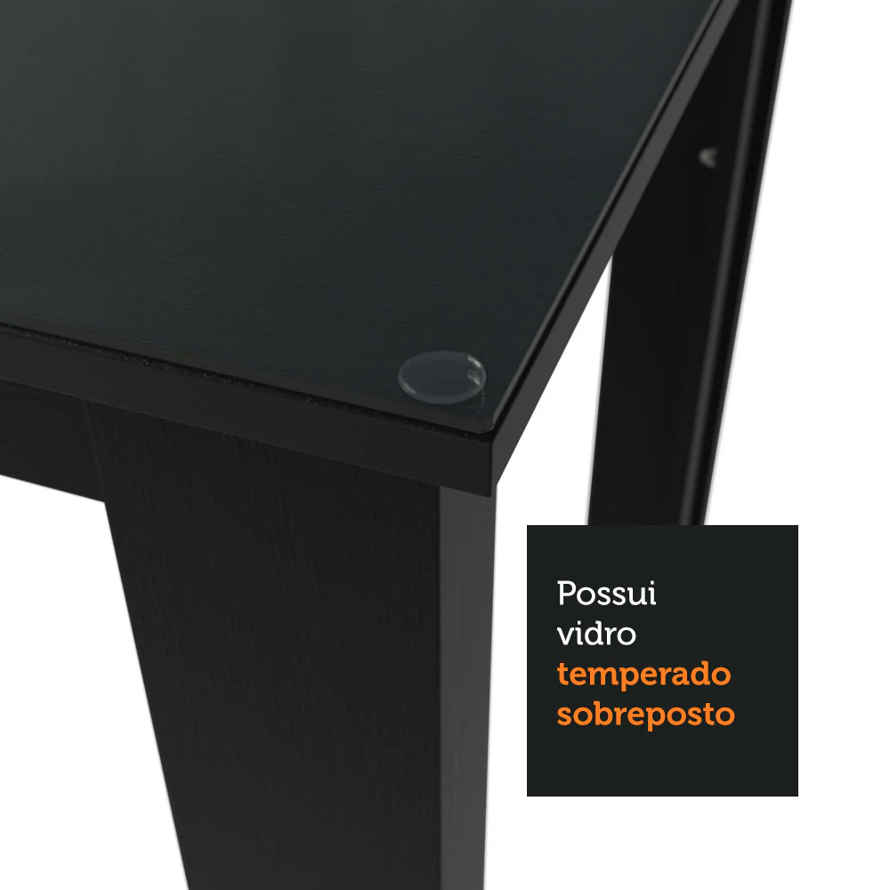 Conjunto Sala de Jantar Mesa Tampo de Vidro 4 Cadeiras Preto/Rustic Kiara Madesa - Image 6