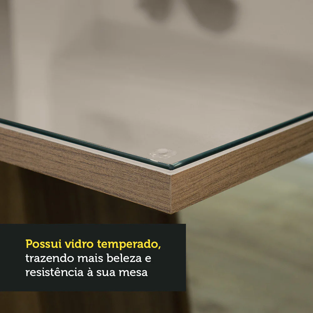 Conjunto Sala de Jantar Mesa Tampo de Vidro 4 Cadeiras Rustic/Crema/Imperial Harper Madesa - Image 6