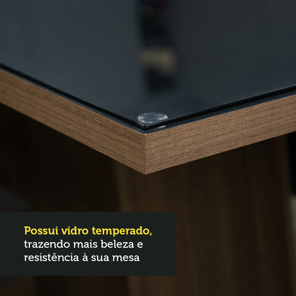 Conjunto Sala de Jantar Mesa Tampo de Vidro 4 Cadeiras Rustic/Preto/Oxford Harper Madesa - Image 6