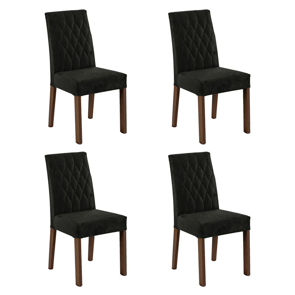 Conjunto Sala de Jantar Mesa Tampo de Vidro 4 Cadeiras Rustic/Preto/Oxford Reale Madesa - Image 9