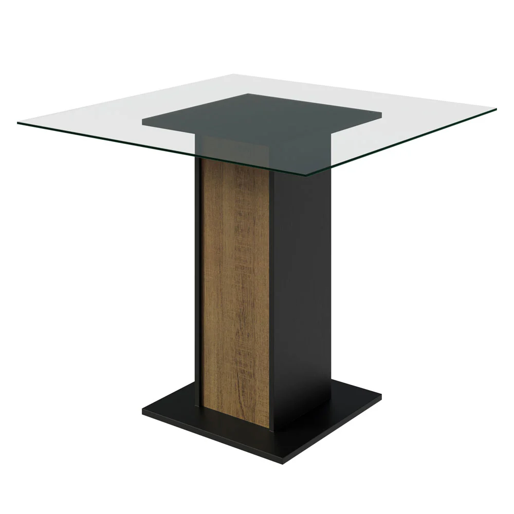 Conjunto Sala de Jantar Mesa Tampo de Vidro 4 Cadeiras Rustic/Preto/Silver Ivy Madesa - Image 5