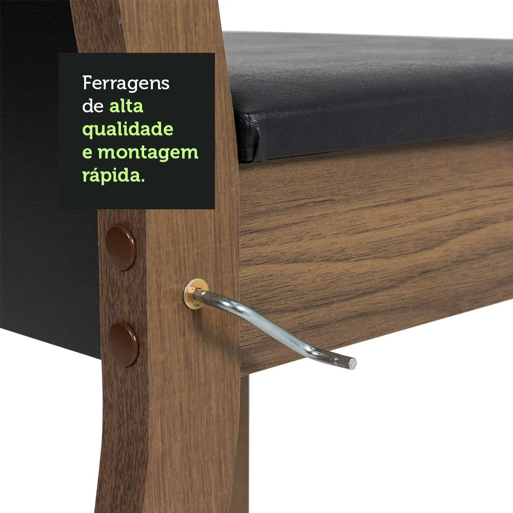 Conjunto Sala de Jantar Mesa Tampo de Vidro 4 Cadeiras Rustic/Preto Suzy Madesa - Image 8