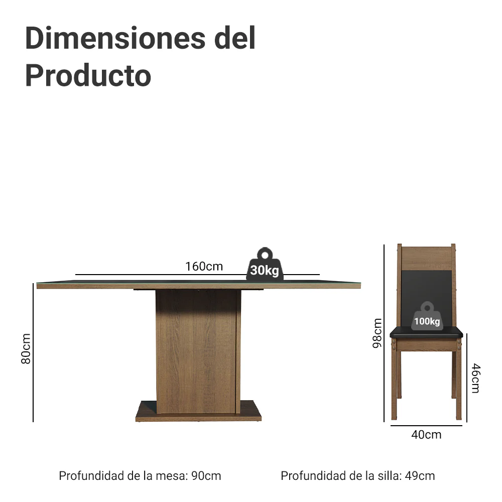 Conjunto Sala de Jantar Mesa Tampo de Vidro 6 Cadeiras Preto/Rustic Francine Madesa - Image 3