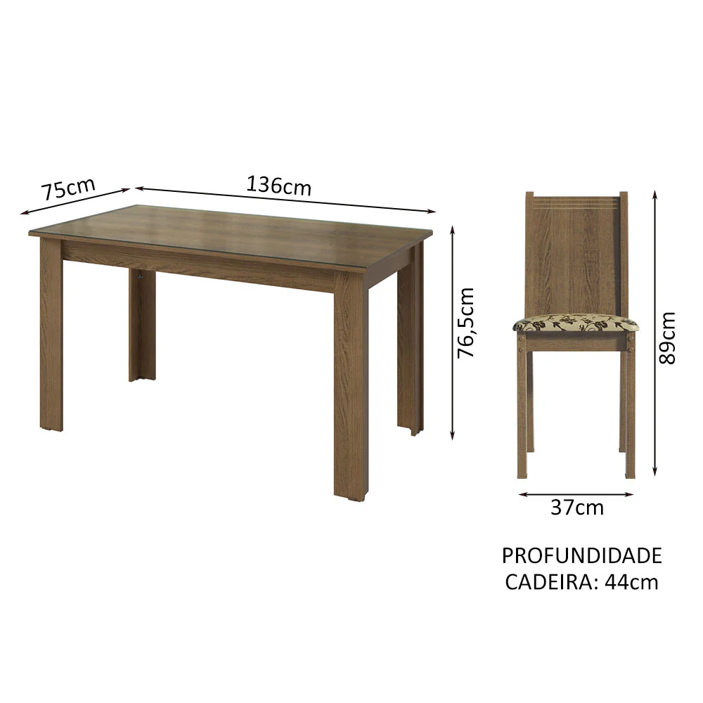 Conjunto Sala de Jantar Mesa Tampo de Vidro 6 Cadeiras Rustic/Bege Marrom Isla Madesa - Image 3