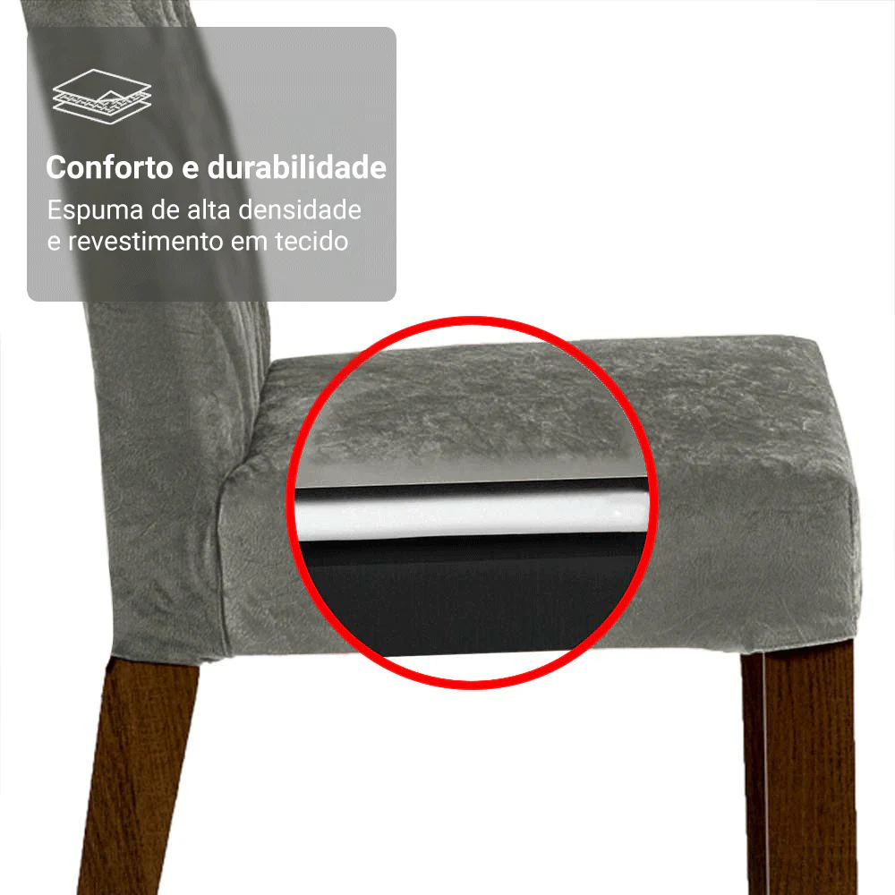 Conjunto Sala de Jantar Mesa Tampo de Vidro 6 Cadeiras Rustic/Cinza/Silver Geórgia Madesa - Image 5