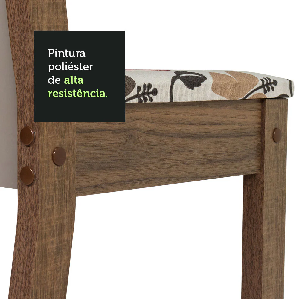 Conjunto Sala de Jantar Mesa Tampo de Vidro 6 Cadeiras Rustic/Crema/Hibiscos Heloísa Madesa - Image 9