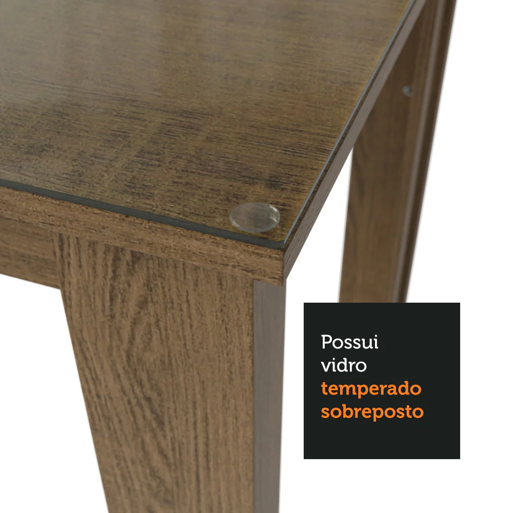 Conjunto Sala de Jantar Mesa Tampo de Vidro 6 Cadeiras Rustic/Preto Heloísa Madesa - Image 6