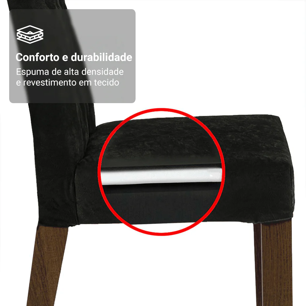 Conjunto Sala de Jantar Mesa Tampo de Vidro 6 Cadeiras Rustic/Preto/Oxford Stéfani Madesa - Image 8