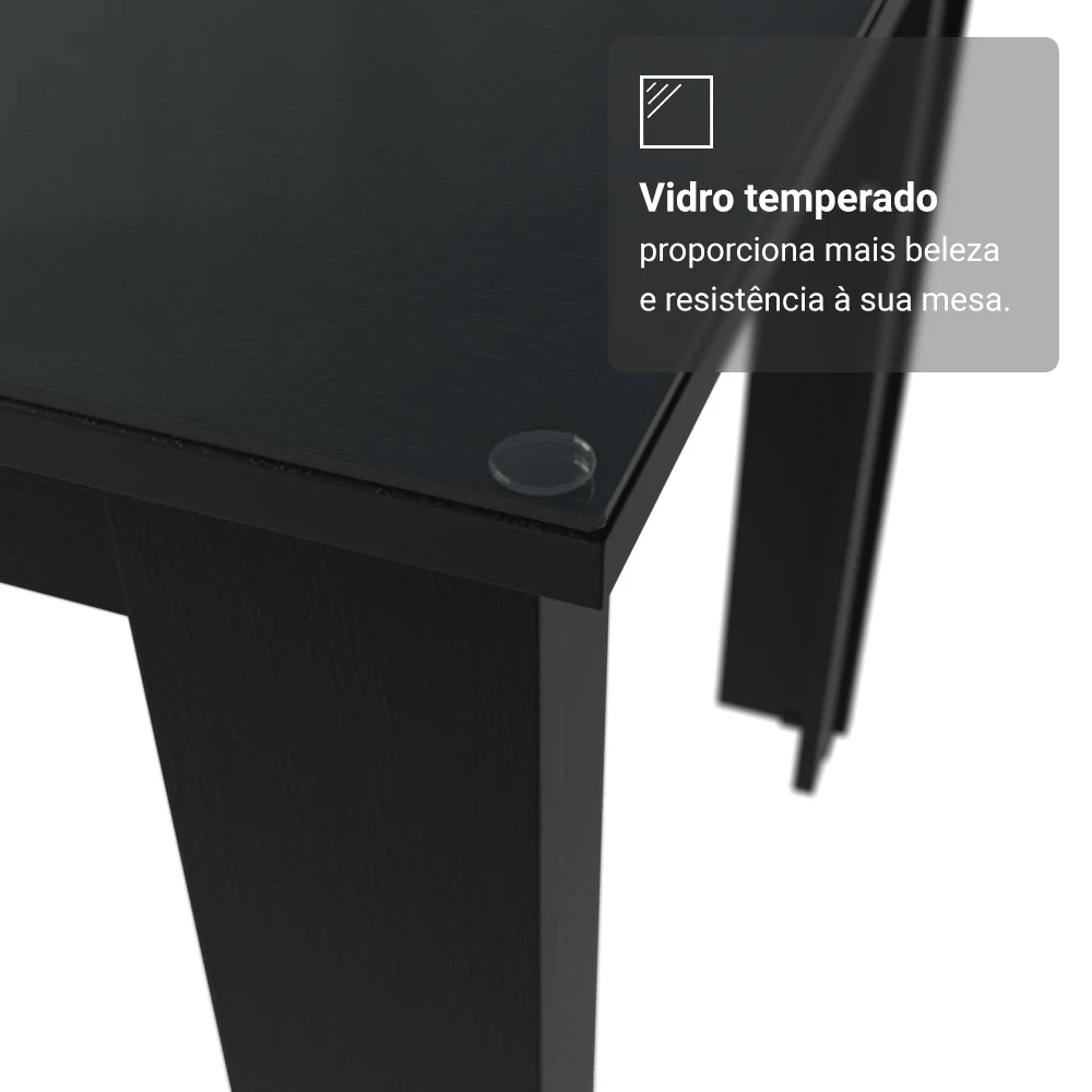 Conjunto Sala de Jantar Mesa Tampo de Vidro 6 Cadeiras Rustic/Preto/Silver Odara Madesa - Image 8